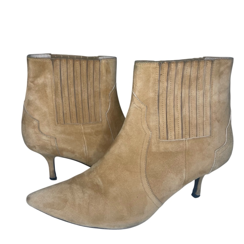 Anine Bing Whitney Tan Suede Kitten Heel Pointed Toe Ankle Bootie Size 10.5